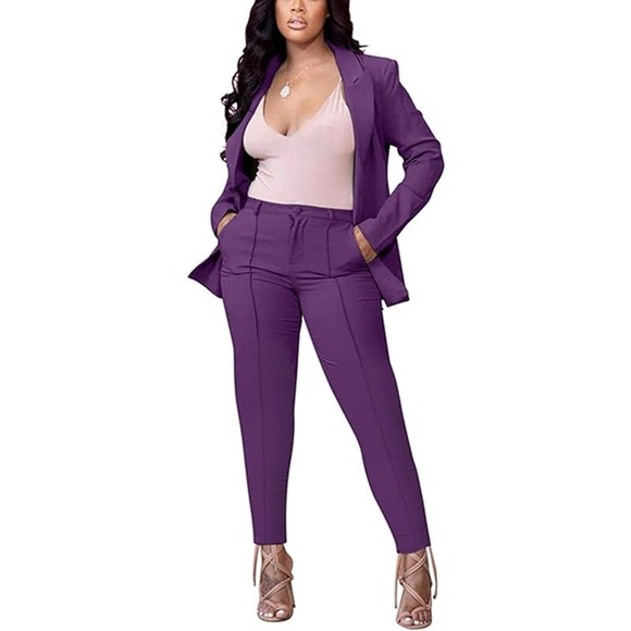 Women's 2 Piece Outfit Deep V, L/S, Blazer (43 Bust) & Pants (31W, 41H, & 30L) - Picture 1 of 9